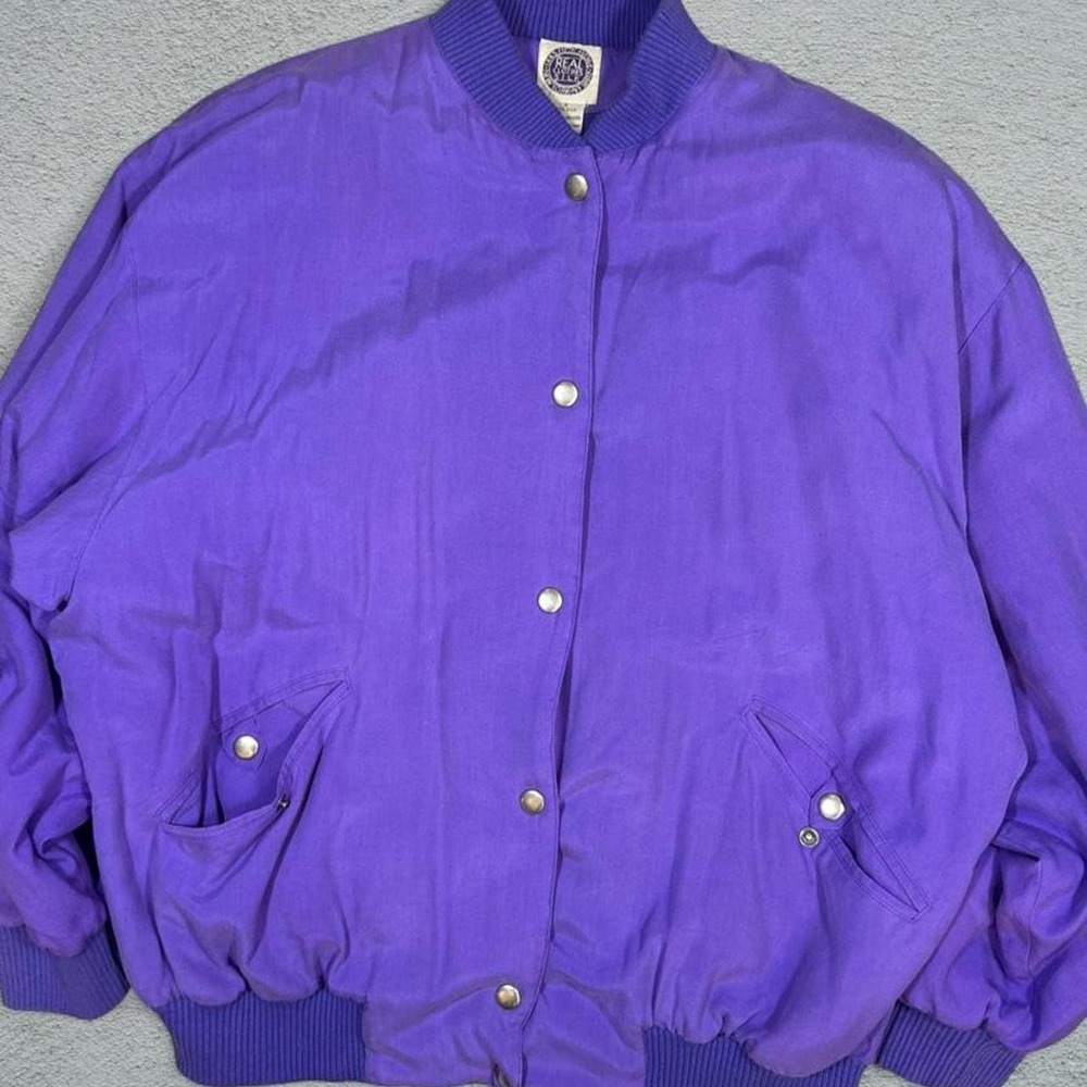 Saks Fifth Avenue Real Clothes Purple Silk Bomber Jacket Mens Small 90s Vintage
